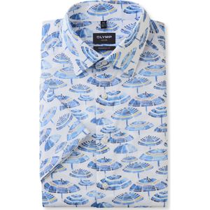 OLYMP - Luxor - Overhemd - Blauw - Korte Mouw - 100% Katoen