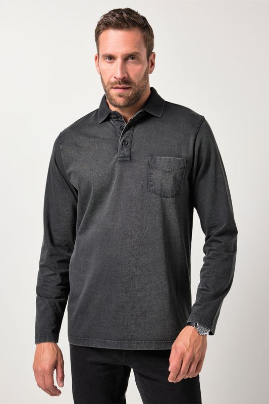 JP1880 Poloshirt lange mouw zwart, Effen