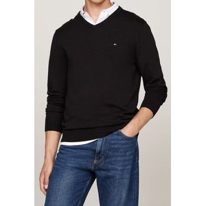 Tommy Hilfiger Regular Fit Trui V-halszwart, Effen