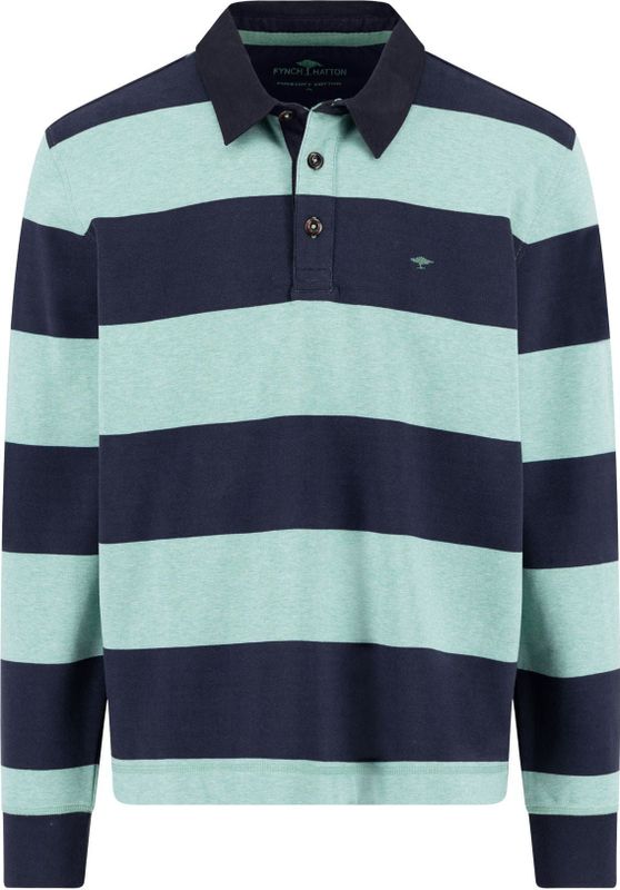 Fynch-Hatton Poloshirt lange mouw groen, Gestreept