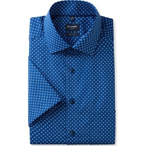 Olymp - Luxor - Overhemd - Blauw - Katoen - Korte Mouwen