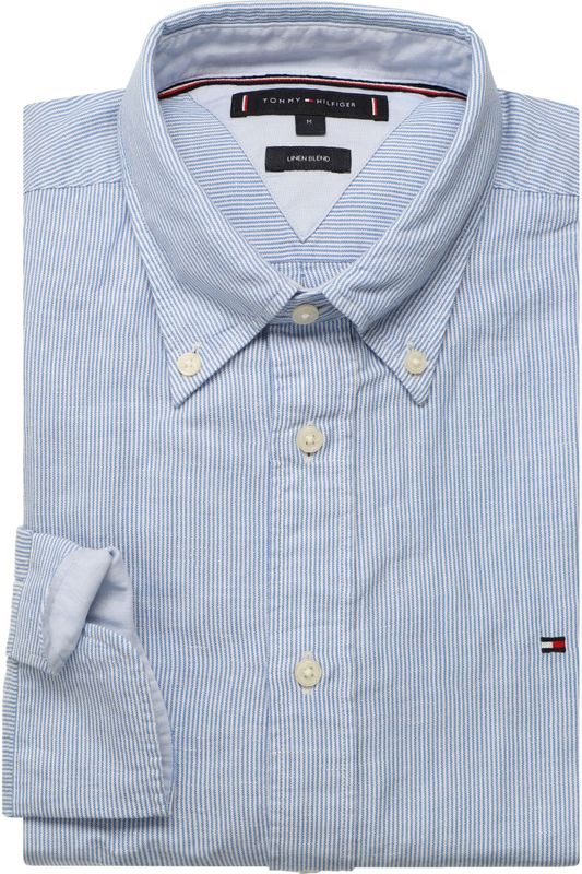 Tommy Hilfiger - Regular Fit - Vrijetijdsoverhemd - Gestreept - Mix van Katoen en Linnen