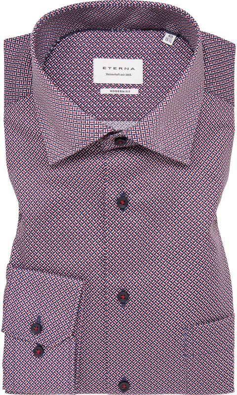 ETERNA - Overhemd - Roos - Bedrukt - Lange Mouw - 100% Katoen - Kent Kraag - Combimanchet - Met Borstzak