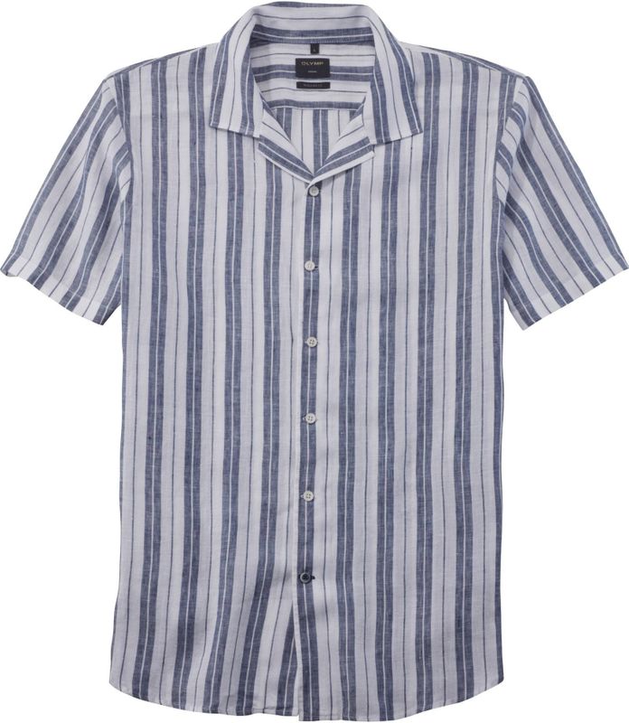 OLYMP - Casual Linnen Overhemd - Marine - Gestreept