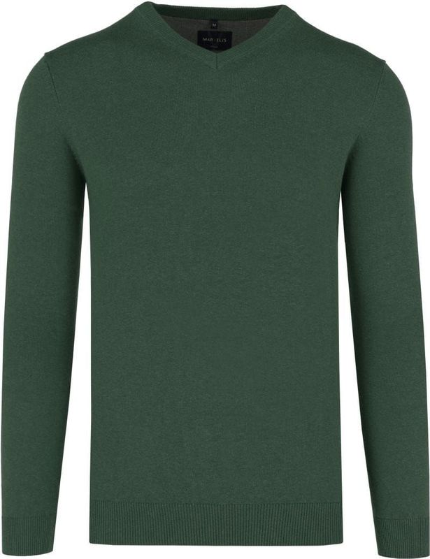 Marvelis Casual Trui V-hals donkergroen, Effen
