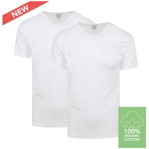 Alan Red Organic V-Hals T-Shirt Wit 2-Pack - Heren - Basic T-shirts