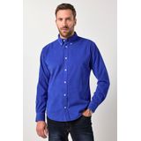 JP1880 ribfluwelen overhemd blauw, Effen