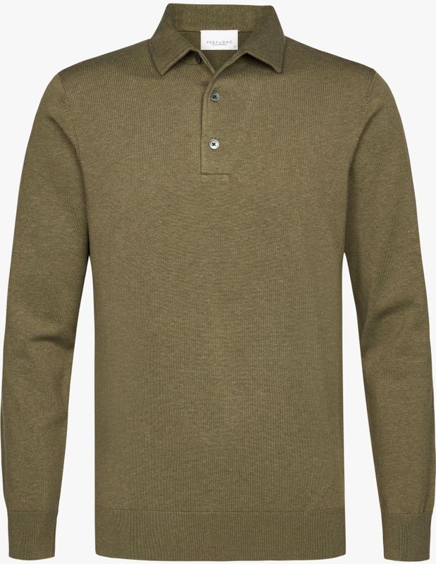Profuomo Poloshirt lange mouw groen, Effen