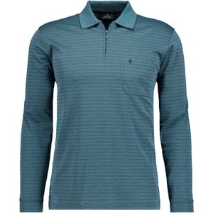 RAGMAN Soft Knit Poloshirt lange mouw donkergroen, Gestreept