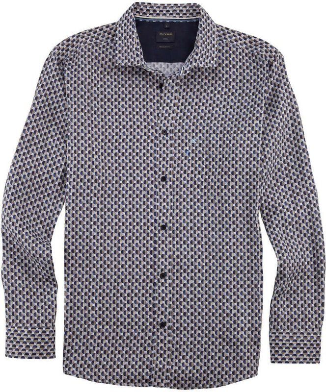 OLYMP Casual Linnen Overhemd blauw, Bedrukt