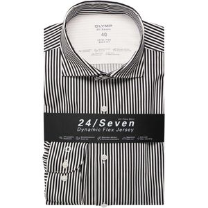 OLYMP Level Five 24/Seven Body Fit Jersey shirt zwart/wit, Gestreept