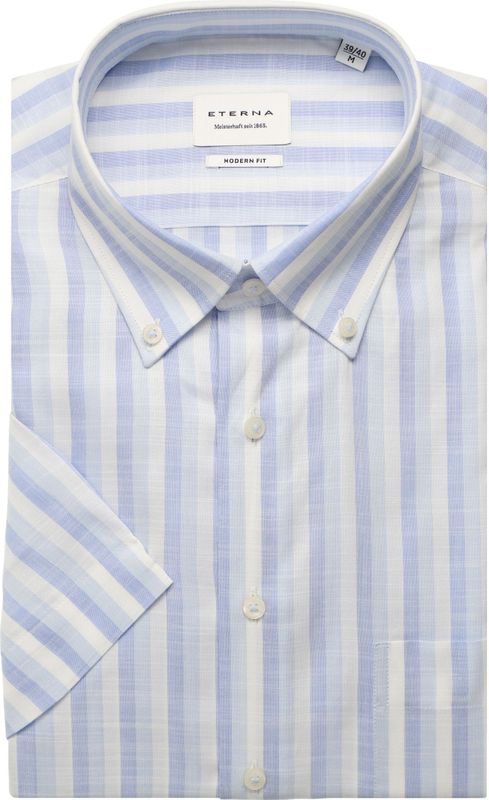 Eterna - Overhemd - Blauw - MODERN FIT - Korte Mouwen - EASY IRON