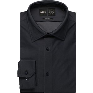 BOSS - Jersey Shirt - Donkerblauw - Lange Mouw - Gestructureerd