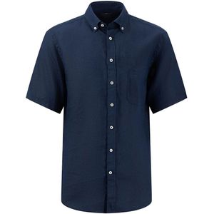 Fynch-Hatton Casual Fit Linnen Overhemd Marine, Effen