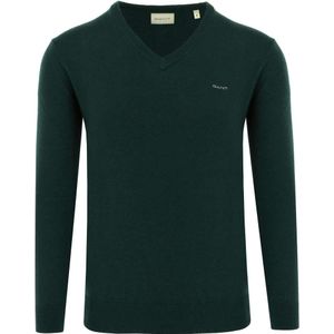 GANT Regular Fit Trui V-halsdonkergroen, Effen