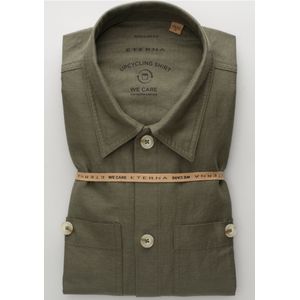 ETERNA Linnen Overhemd olijfgroen, Effen