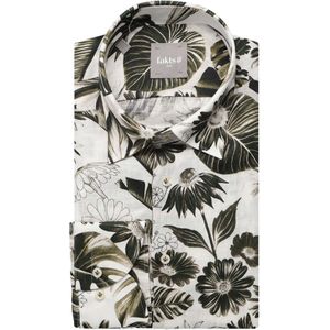 fakts Leisure Linnen Overhemd olijf/wit, Bloemen