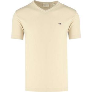 GANT Slim Fit T-Shirt V-hals beige, Effen