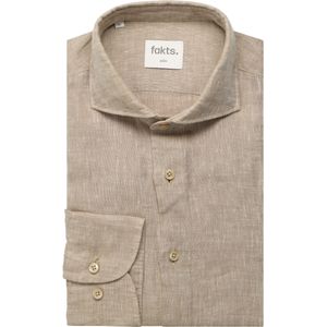 fakts Leisure Linnen Overhemd bruin, Effen