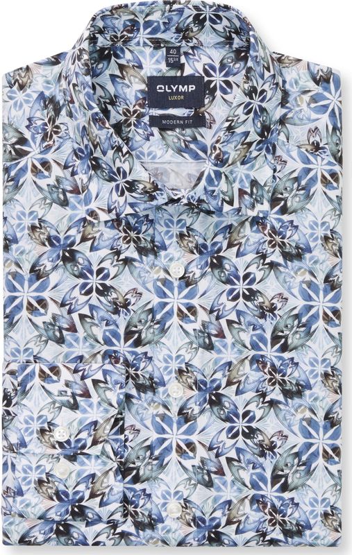 OLYMP - Luxor - Overhemd - Wit/blauw - Modern Fit - Lange Mouwen