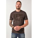 JP1880 T-Shirt ronde hals donkerbruin, Bedrukt