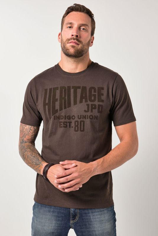 JP1880 T-Shirt ronde hals donkerbruin, Bedrukt