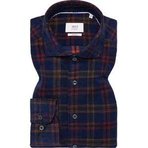 ETERNA 1863 ribfluwelen overhemd marine, Ruit