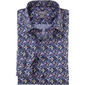 OLYMP Luxor Comfort Fit Overhemd blauw/geel, Bloemen