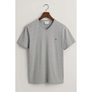 GANT Slim Fit T-Shirt V-hals lichtgrijs, Effen