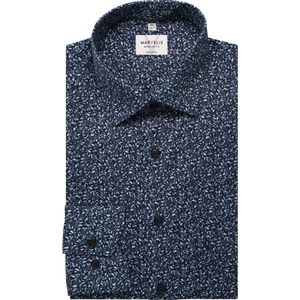 Marvelis - Overhemd - Marine - Bedrukt - Lange Mouw - 100% Katoen - Modern Kent Kraag