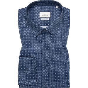 ETERNA - Overhemd - Marine - Lange Mouw - 100% Katoen - Kent Kraag - Combimanchet