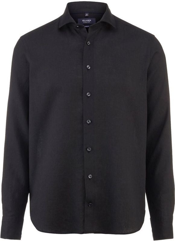 OLYMP SIGNATURE - Overhemd - Zwart - Linnen - Tailored Fit