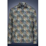 OLYMP SIGNATURE Soft Business Linnen Overhemd blauw, Bedrukt