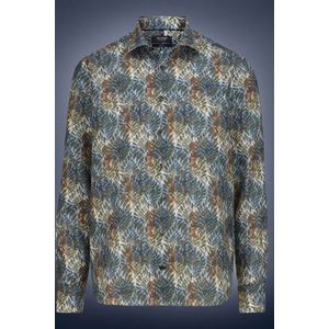 OLYMP SIGNATURE Soft Business Linnen Overhemd blauw, Bedrukt