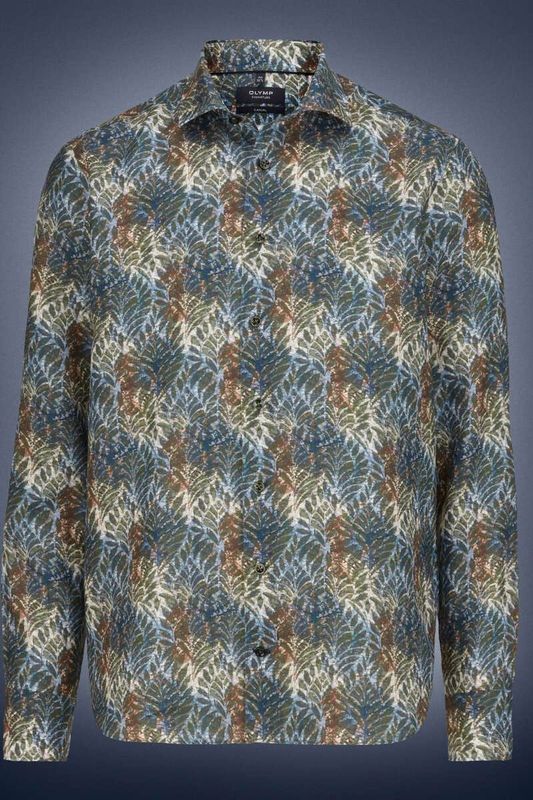 OLYMP SIGNATURE Soft Business Linnen Overhemd blauw, Bedrukt