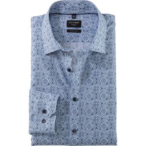 OLYMP No. Six Overhemd blauw, Bedrukt