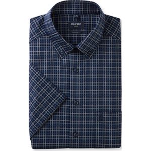 OLYMP - Luxor Overhemd - Marineblauw - Katoen - Halve Mouwen - Button-down Kraag