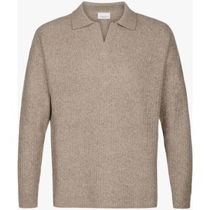 Profuomo Poloshirt lange mouw zand, Effen