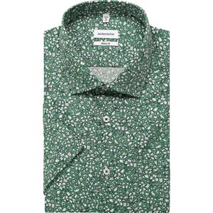 Lichtgroen Overhemd - Korte Mouwen - Kentkraag - Regular Fit - Bloemmotief