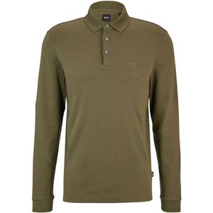 BOSS Pado Regular Fit Poloshirt lange mouw groen, Effen