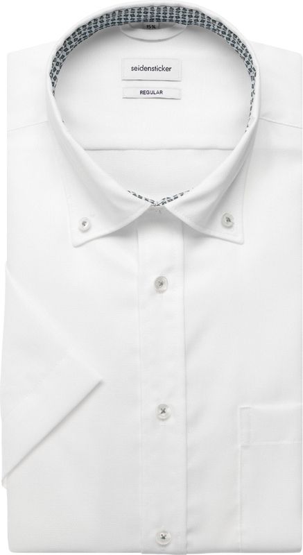 Seidensticker - Businessoverhemd - Wit - Regular 1/2 Button-down Kraag Structuur