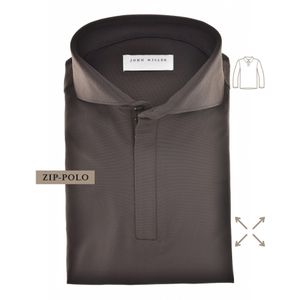 John Miller Poloshirt lange mouw donkerbruin, Effen