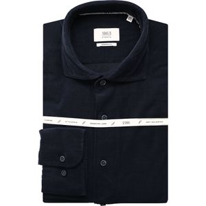 ETERNA 1863 ribfluwelen overhemd marine, Effen