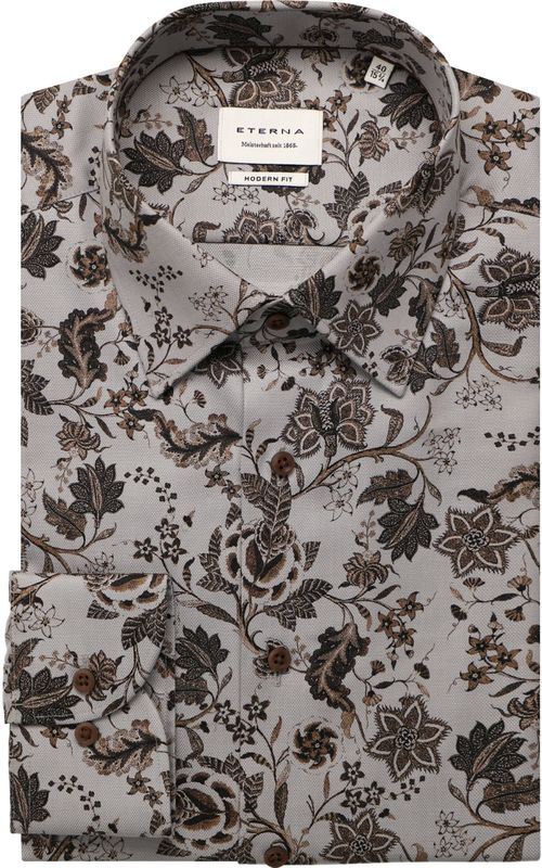 Eterna - MODERN FIT - Overhemd - Zilverkleur - Lange Mouwen - NON IRON