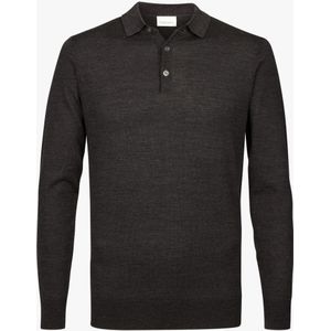 Profuomo - Polo Lange Mouw - Bruin Gemeleerd - 100% Wol