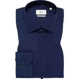 Donkerblauw Overhemd - Knoopsluiting - Non Iron - Lange Mouwen - Getailleerd