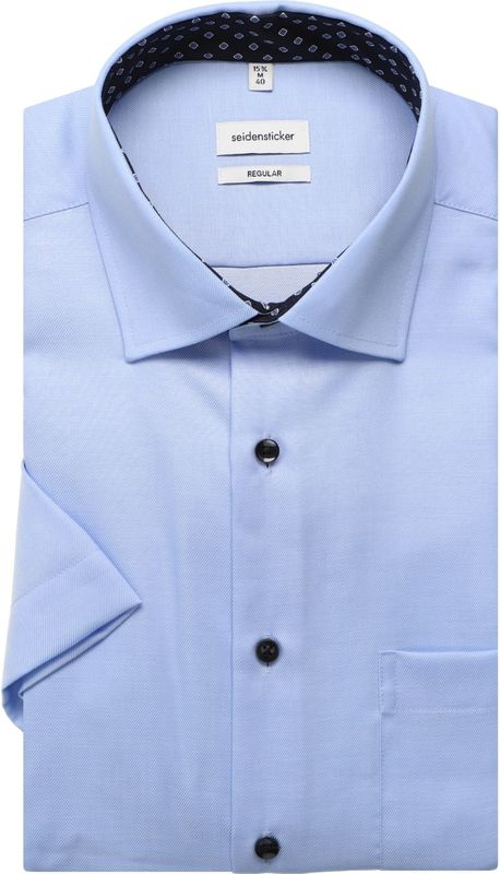 Seidensticker - Businessoverhemd - Lichtblauw - Regular Korte Mouwen Kentkraag Uni