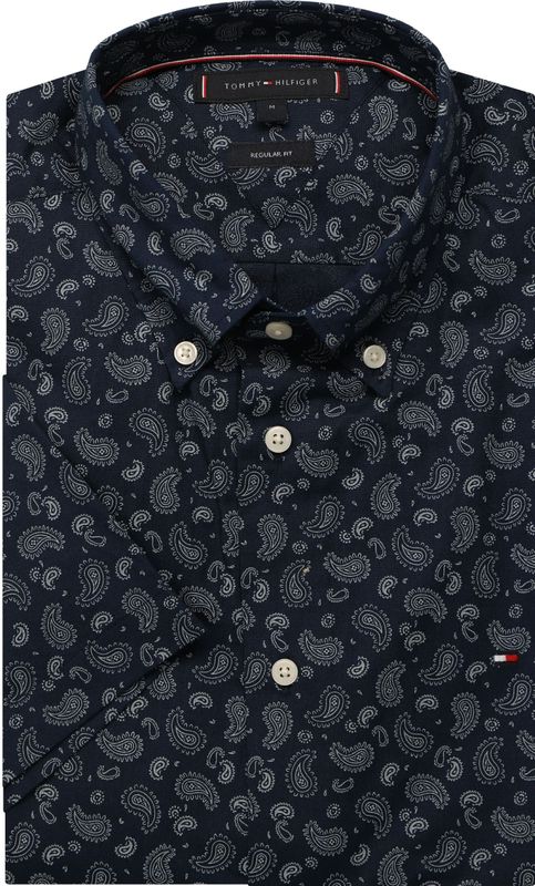 Tommy Hilfiger - COTTON LINEN PAISLEY RF SS SHIRT - Overhemd - Night sky - Korte Mouwen