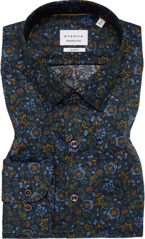 Eterna - Overhemd - Navy - Slim fit - NON IRON (strijkvrij)