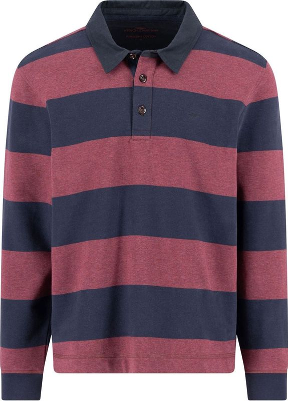 Fynch-Hatton Poloshirt lange mouw rood, Gestreept